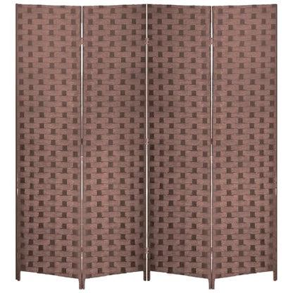 Room Divider Wall Divider 6FT 4 Panels Wood Mesh Hand-Woven Indoor Room Screen Folding Portable Partition Screen, Brown - color: Brown