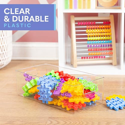 Plastic Food Storage 4 Pack Clear Container Bin with Handles for Organizing Kitchen, Pantry, Refrigerator, Freezer, Pantry, Cabinet, Closet, Bathroom. 14”x8”x5” - size: 14x8x5