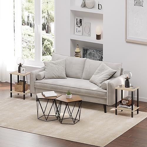 TUTOTAK End Table with Charging Station, Side Table Set of 2, Nightstand | 2-Tier Storage Shelf, Bedside Table with USB Ports, Sofa Table for Small Space, Livingroom, Bedroom Oak TB01BO041 - color: Oak