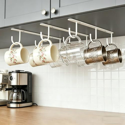 3pcs Mug Hooks,Under Cabinet Mug Holder, Coffee Cups Hook,Mug Hanger Organizer Rack with 9 Hooks for Displaying Mugs, Cups and Kitchen Utensils (White) - color: White