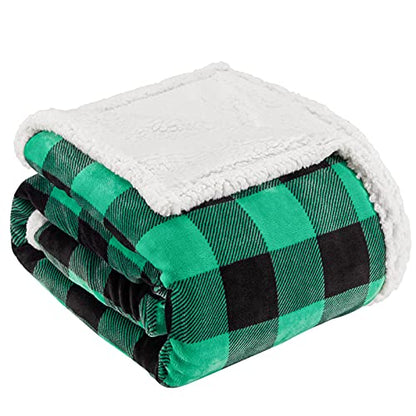 Sherpa Green and Black Buffalo Plaid Christmas Twin Blanket 60" X 70", Fuzzy Fluffy Soft Cozy Blanket, Fleece Flannel Plush Microfiber Blanket for Couch Bed Sofa (Green and Black) - color: Green
