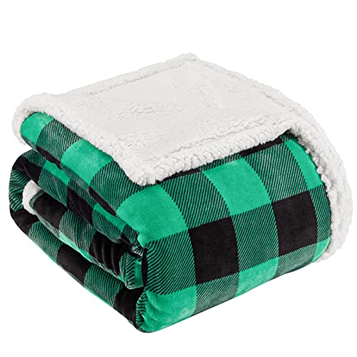 Sherpa Green and Black Buffalo Plaid Christmas Twin Blanket 60" X 70", Fuzzy Fluffy Soft Cozy Blanket, Fleece Flannel Plush Microfiber Blanket for Couch Bed Sofa (Green and Black) - color: Green