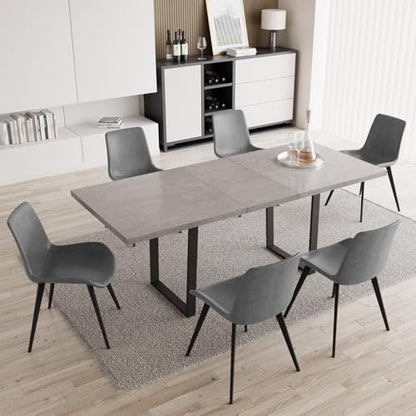 Mid-Century Extendable Dining Table Set, 63"-79", 6 Upholstered Chairs - color: Grey Table, size: 63"-79"