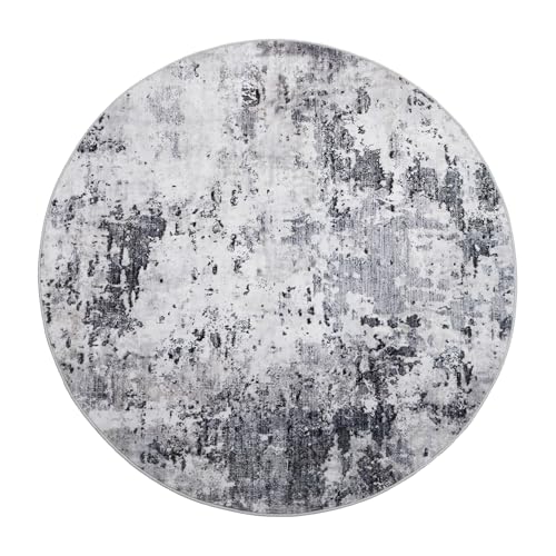 ROYHOME Modern Abstract 4x4 Round Area Rug Non Slip, Grey | Non Shedding Rug Low Pile Stain Resistant for Bedroom Living Room office Dining Room - color: Grey, size: 4' (Round)