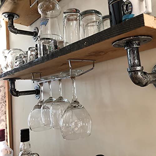 14-Inch Wine Glass Rack, Under Cabinet Wine Glass Holder Stainless Steel Chrome Finish Stemware Rack - Hanging Stemware Holder for Cabinet Kitchen Bar, Set of 2 - color: Silver Chrome, size: 14 Inch 2 Pack