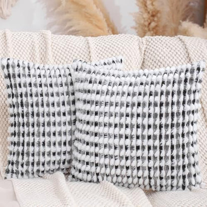 LUOYEHK Boho Throw Pillow Covers 16x16 Inch Set of 2 Chenille Tufted Pillowcase Farmhouse Neutral Cushion Covers for Couch Sofa Bed Living Room, Black Gray - color: Black Gray, size: 16" x 16" (Pack of 2)