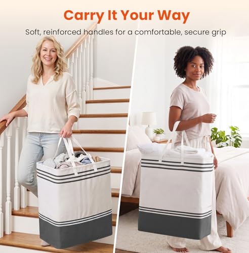 TranquilRelax 3-Pack Laundry Basket, Laundry Hamper, Grey-125L | Freestanding＆Water-Resistant Laundry Hamper, Collapsible Tall Clothes Hamper with Carry Handles for Clothes, Laundry Basket - color: Grey, size: 125L