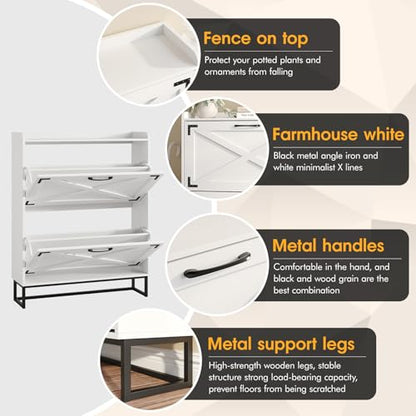 Maupvit Shoe Storage Cabinet with 2 Flip Drawers, Freestanding Organizer with Metal Legs for Entryway, Narrow Shoe Rack Cabinet, Black White - color: Black White, style: 2-Drawers