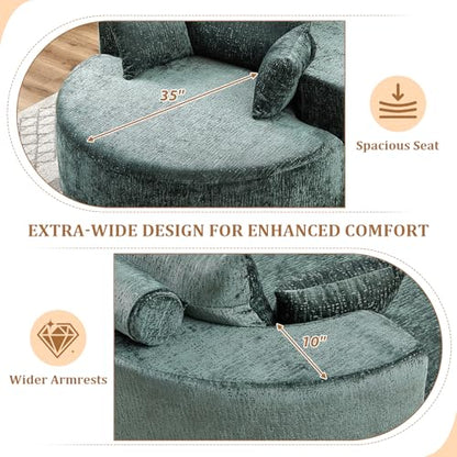 55" Oversized Round Chaise Longue Chair Indoor, Upholstered Chenille Circle Single Cloud Reading Sofa Chair Deep Seat Modern Boneless Sleeper Couch No Assembly Required, Green - color: Green, style: 55"Chenille