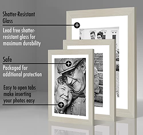 Americanflat Set of 7 Picture Frames with Shatter-Resistant Glass - Gallery Wall Frame Set with One 11x14, Two 8x10 and Four 5x7 Frames - Signature Collection - Light Wood | Includes one 11x14, two 8x10 and four 5x7, shatter-resistant glass, hanging hardw