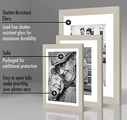 Americanflat Set of 7 Picture Frames with Shatter-Resistant Glass - Gallery Wall Frame Set with One 11x14, Two 8x10 and Four 5x7 Frames - Signature Collection - Light Wood | Includes one 11x14, two 8x10 and four 5x7, shatter-resistant glass, hanging hardw