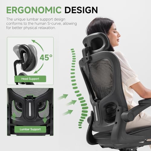 GTPLAYER Office Chair, Home Ergonomic Desk Chair with High Back Mesh, Mesh Office Computer Desk Chairs with Adjustable Lumbar Support, Rolling Work Swivel Task Chairs with 3D Armrests and Headrest - color: Black