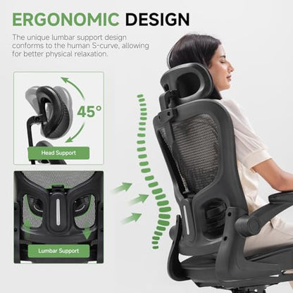 GTPLAYER Office Chair, Home Ergonomic Desk Chair with High Back Mesh, Mesh Office Computer Desk Chairs with Adjustable Lumbar Support, Rolling Work Swivel Task Chairs with 3D Armrests and Headrest - color: Black