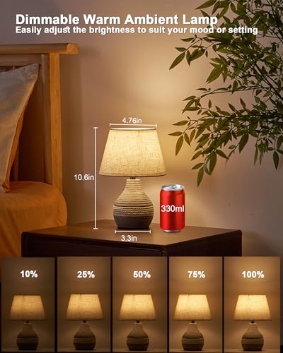 10" H Small Rechargeable Cordless Ceramic Table Lamp, Coastal | Remote Control RGB, Warm White Light, Timer, Dimmer, Battery Operated Lamp for Bedroom, Living Room, Kitchen, Linen Shade - size: Mini-10"H