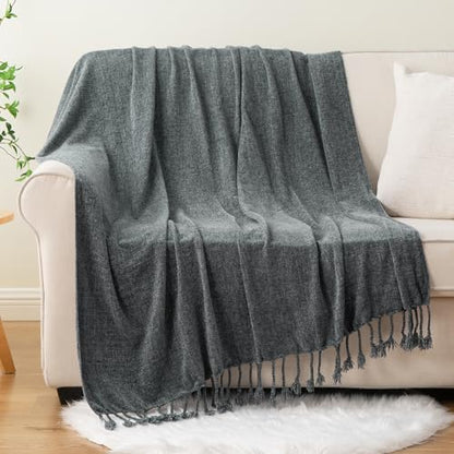 BATTILO HOME Dark Gray Chenille Throw Blanket for Couch, Soft Cozy Textured Knit Throw Blanket with Handmade Fringe Tassels, Lightweight Decorative Farmhouse Blanket for Sofa Bed Chair, 50"x60" | Soft Chenille Knit with Handmade Fringe Tassels, Lightweigh