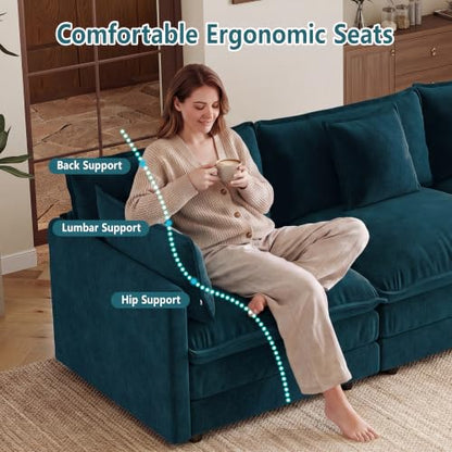 70.8 Inch Modular Sectional Cloud Sofa, 2-Seat Chenille Blue | Chenille Deep Seat Sofa with Pillow for Living Room, Bedroom and Apartment - color: Blue, size: 70.8Inch