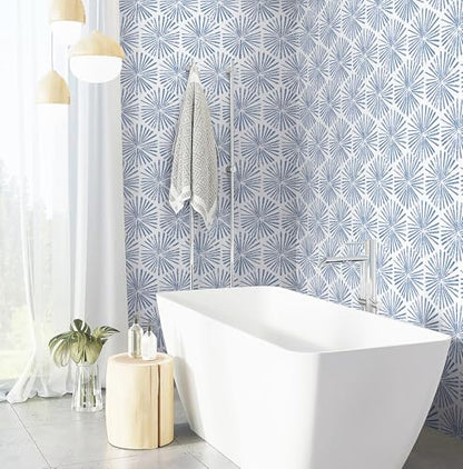 Safiyya Wallpaper Peel and Stick Blue and White Contact Paper 118"x17.3" Modern Boho Geometric Wall Paper Waterproof Self Adhesive Removable Vinyl Wallpaper for Bathroom Bedroom - color: Blue, size: 17.3" x 118"