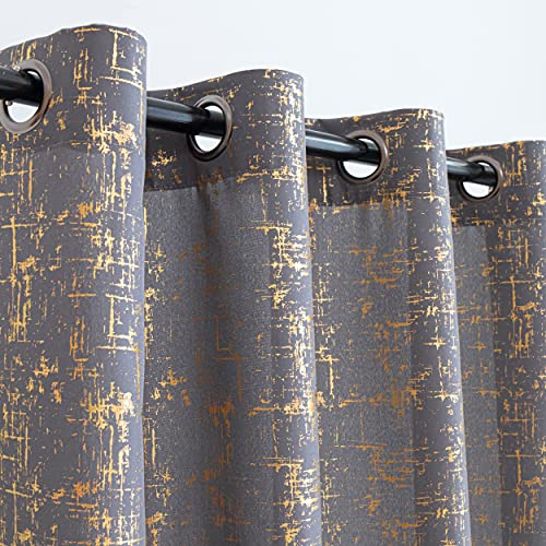Taisier Home Gold Foil Print Linen Textured Curtains Geometric Dots Pattern Design Curtains for Nursery Toy Room Thermal Insulated Window Treatment 2 Panels 54" L,Soft Grey and Gold Drapes Print - color: Soft Grey/Gold, size: 52"W x 54"L (Pack of 2)