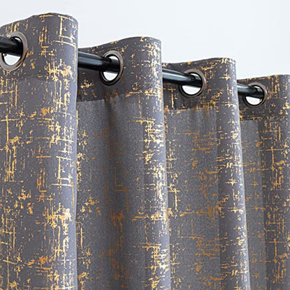 Taisier Home Gold Foil Print Linen Textured Curtains Geometric Dots Pattern Design Curtains for Nursery Toy Room Thermal Insulated Window Treatment 2 Panels 54" L,Soft Grey and Gold Drapes Print - color: Soft Grey/Gold, size: 52"W x 54"L (Pack of 2)