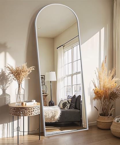 Arched Full Length Mirror with Stand, 69x24 Silver Floor Mirror | Aluminium alloy frame with HD float glass for distortion-free reflection. Free standing or wall mounted. - color: Silver Frame, size: 69"L x 24"W