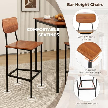 NAFORT Modern Counter Height Dining Table Set for 4, 5-Piece Pub Style Kitchen Table and Stools, Space-Saving Square Bar Table with 4 Backrest Chairs for Kitchen, Apartment & Dining Room - color: Walnut