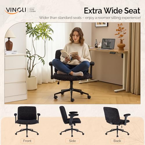 VINGLI Criss Cross Chair with Adjustable Flip-Up Arms,Cross Legged Chair with Wheels,Extra Wide Office Chair,Desk Chair for Home Office,Vanity,Bedroom, Apartment,Starry Chenille,Black - color: Black
