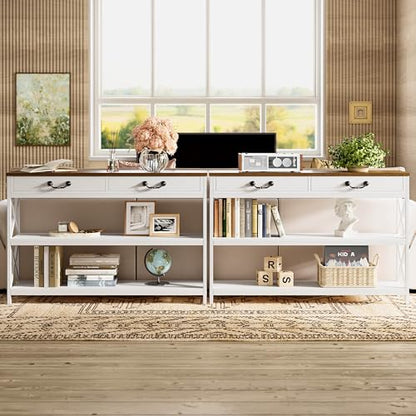 IRONCK 47.2" Farmhouse Console Table, Sofa Table with 2 Drawer, White | Narrow Long Entry Table with 2 Shelf for Entryway, Living Room, Hallway - size: 47.2inch