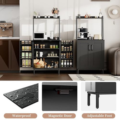 51" Pantry Cabinet, Kitchen Storage Cabinets with Storage Shelves, Modern Kitchen Hutch with Microwave Stand, Adjustable Shelves, Food Pantry Cabinet for Dining Room (Black) - color: A-51‘’ Black