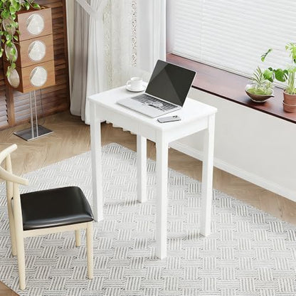 Solid Wood Desk with Drawers - 24 x 16 Inch Simple Narrow Desks, Rubber Wood Study Table, Small Writing Desk for Small Spaces|Bedroom - Modern White Desks - color: White, size: 23.6 in W x 15.7 in D
