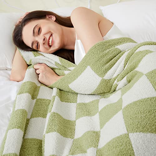 SeaRoomy Fuzzy Checkered Throw Blanket for Couch,Green 51"X63" | Warm,Cozy,Fluffy,Lightweight,Gift for Women Couch Sofa Bed Room Decor - color: Sage Green, size: 51"×63"