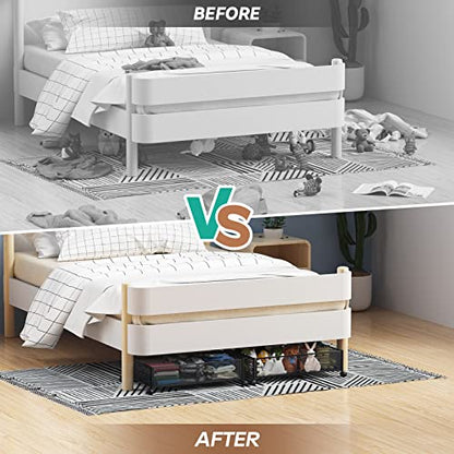 Under Bed Stroage Container with wheels,Patterned,Metal,2 Pack,Black | Tool-free assembly, glide smoothly, easy reach, foldable, maxmazie low-profile beds, dorm, keep seasonal clothes, shoes fresh - color: Black, size: 2 Pack(15.7×23.6")