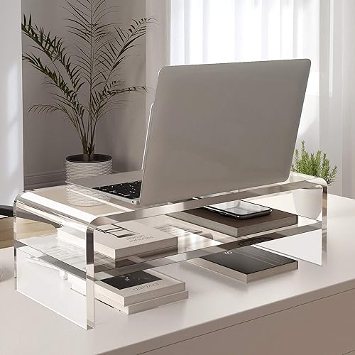 Egchi Acrylic Monitor Stand,2 Tiers Computer Monitor Riser(18x8x5.5 inches),Computer Stand/Monitor Riser for Office,School,Home,Laptop Stand Desktop Stand for Keyboard Storage&Printer TV Screen | Computer Stand, Monitor Riser, for Office,School,Home,Lapto