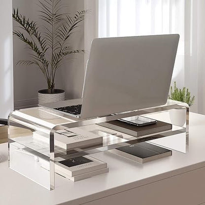 Egchi Acrylic Monitor Stand,2 Tiers Computer Monitor Riser(18x8x5.5 inches),Computer Stand/Monitor Riser for Office,School,Home,Laptop Stand Desktop Stand for Keyboard Storage&Printer TV Screen | Computer Stand, Monitor Riser, for Office,School,Home,Lapto