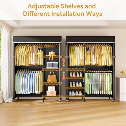 F2C Clothes Rack with Cover, Black Clothing Racks Heavy Duty | Garment Rack with Shelves for Hanging Clothes, Metal Portable Closet System, 47.2"W x 16.5"D x 78.3"H, Load 630lbs - color: Black Closet with Black Cover
