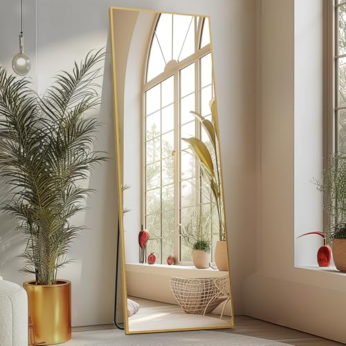 Sweetcrispy 59"x16" Full Length Mirror, Standing Full Body Mirror, Gold | Aluminum Alloy Thin Frame, Floor or Standing, Suitable for Bedroom, Living Room, Cloakroom - color: Gold-rectangle, size: 59"L x 16"W