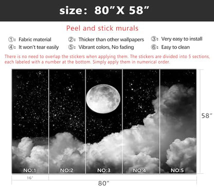 YIHWM-Peel and Stick Galaxy Wallpaper Moon Clouds Black Starry Sky Mural | Tear-resistant,with a substantial feel;Will not be damaged during repositioning.Boy's Room,kids room wallpaper.S-80"x58" - color: Yh15, size: 80"x58"
