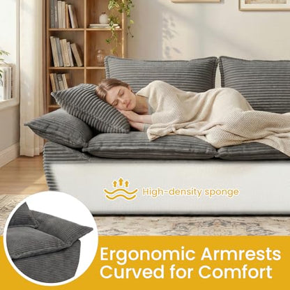 69" Boneless Couch, 3-Seater Oversized Boneless Loveseat Sofa with Removable Cushions & 3 Pillows, Deep Seat Compress Foam Sofa for Living Room, Apartments, & Office - color: Grey, size: 3 Seater (69")