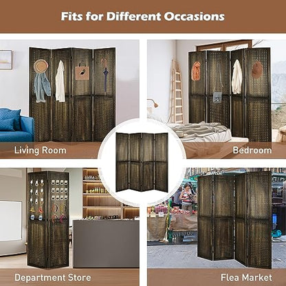 4 Panel Pegboard Room Divider | Folding Freestanding Display Screen, Privacy Partition for Retail, Craft Shows, Home Office, and Exhibition Use Dark Brown - color: Dark Brown-4 Panel, size: 4 Panel