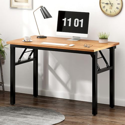Need Folding Computer Desk - 39.4 Inch Foldable Office Writing Work Study Kids Student Teacher Home Bedroom Table for Small Space, Teak & Black | No-Assembly, Sturdy Foldable Desk for Home Office, Bedroom, Dorm Room, Student Study, Collapsible, Compact, E