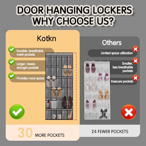 Kotkn Over the Door Shoe Organizer with 30 Breathable Mesh Pockets (2PC-Gray) - color: 2PC-Gray