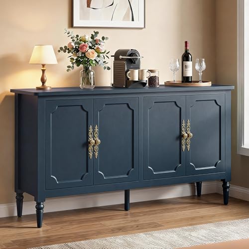 RoyalCraft Buffet Cabinet with Storage, Vintage Sideboard with Adjustable Shelves, Mid Century Modern Painted Credenza Coffee Bar for Kitchen, Dining Room, Entryway, Blue - color: Navy Blue, size: 1 Piece