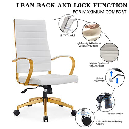 lux Modern Gold Office Desk Chairs Modern Office Desk Chair with Wheels and arms Ergo Chairs high Back Chair Computer Leather Modern Chair Leather Office Executive Chair (GD-White) - color: Gd-white