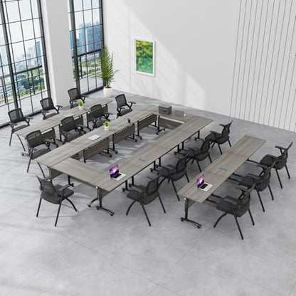 Folding Conference Table with Wheels, Flip Top Folding Conference Room Table for 2-12 Person, Mobile Training & Meeting Room Table, Modular Nesting Office Boardroom Desk with Lockable Casters - color: Elm, size: 47.2in