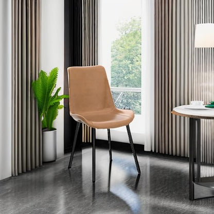HIPIHOM Dining Chairs Set of 2, Modern Kitchen & Dining Room Chairs, Upholstered Faux Leather Cushion Seat and Sturdy Metal Legs (2 Brown Chairs) - color: Brown Chairs Set of 2