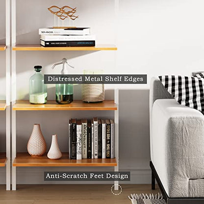 SogesHome 5-Tier Industrial Wall-Mounted Ladder Shelf - Modern Bookshelf with Metal Frame for Organizing Plants, Flowers, and Books in Kitchen, Living Room, Bedroom, or Office