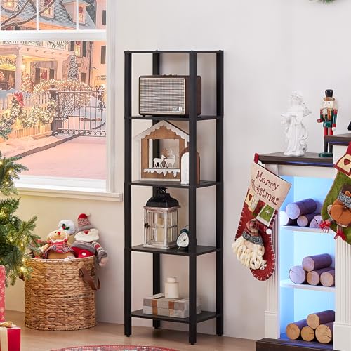 YUFAM 5 Tier Tall Narrow Bookshelf, Skinny Bookcase, Wooden Shelf, Black | 54'' Tall Thin Book Shelf, Skinny Book Shelf for Modern Narrow Industrial Shelf fits Living Room, Office, Bedroom, Kitchen - color: Black, size: 5-Tier