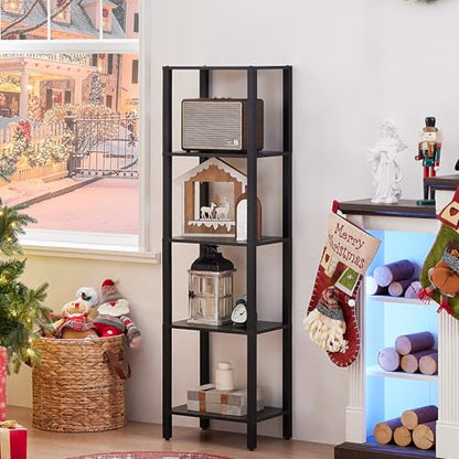YUFAM 5 Tier Tall Narrow Bookshelf, Skinny Bookcase, Wooden Shelf, Black | 54'' Tall Thin Book Shelf, Skinny Book Shelf for Modern Narrow Industrial Shelf fits Living Room, Office, Bedroom, Kitchen - color: Black, size: 5-Tier