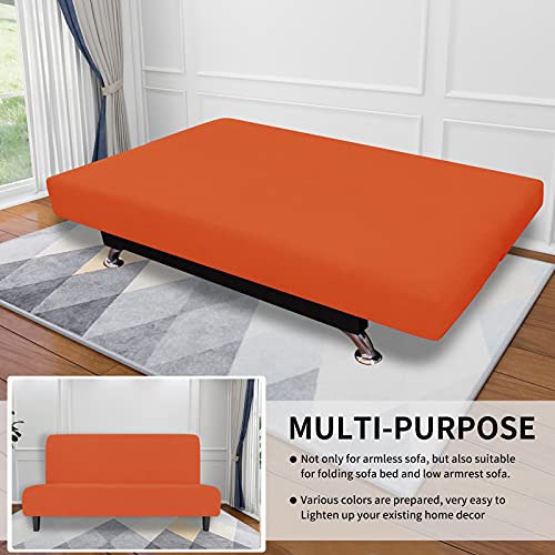 Easy-Going Stretch Futon Slipcover Armless Futon Bed Cover Furniture Protector Without Armrests with Elastic Bottom for Kids, Soft Jacquard Fabric Small Checks (Large, Orange) | Sofa Bed Furniture Protector Without Armrests with Elastic Bottom for Kids, S