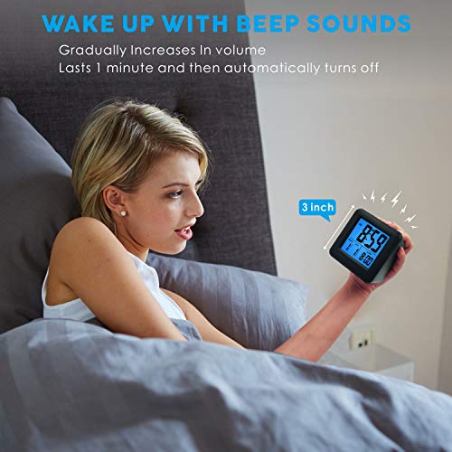 Plumeet Digital Alarm Clock Kids Alarm Clock with Snooze and Nightlight - Easy Setting Silicone Clock Display Time, Date - Loud Alarm Clock for Bedroom - Battery Powered (Black) - color: Black