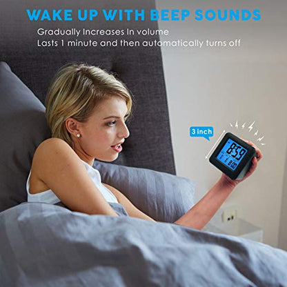 Plumeet Digital Alarm Clock Kids Alarm Clock with Snooze and Nightlight - Easy Setting Silicone Clock Display Time, Date - Loud Alarm Clock for Bedroom - Battery Powered (Black) - color: Black